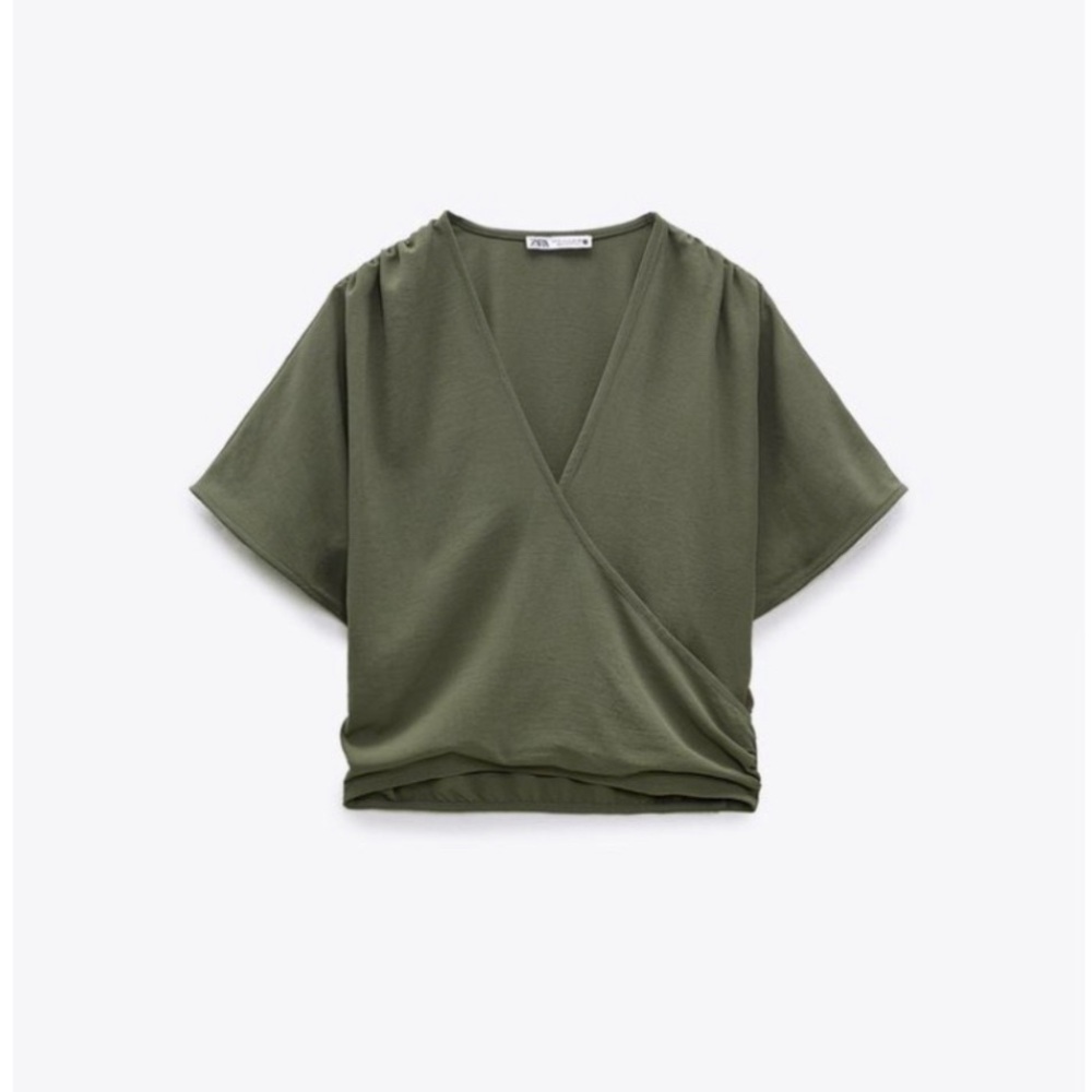 Zara Olive Green Wrap Crop Top